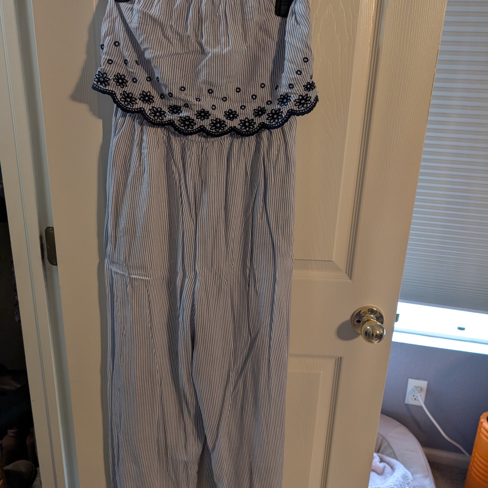 Jessica Simpson Blue and Black Ruffled Jumpsuit